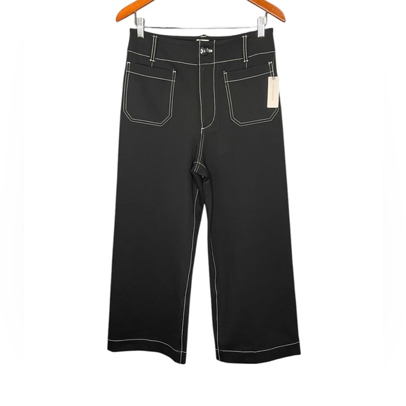 Anthropologie Maeve The Colette Cropped Wide Leg Contrast Stitch Edition Black - Picture 2 of 16